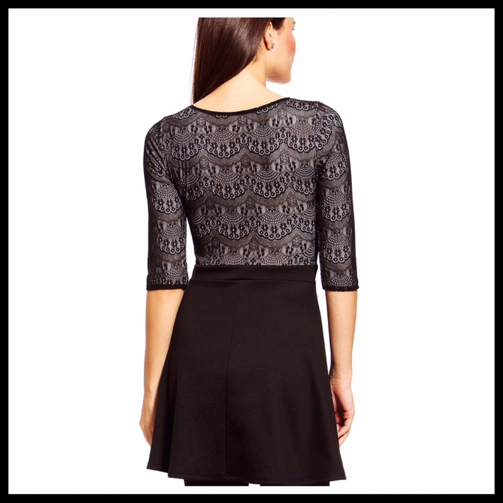 BLACK A-LINE LACE KNIT SHIFT SKATER BABYDOLL 80S RETRO MINI DRESS - Picture 4 of 8